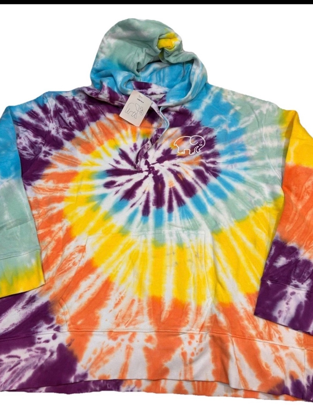 ivory ella Tie-Dye Spiral Hoodie in Purple, Yellow, Orange, Blue